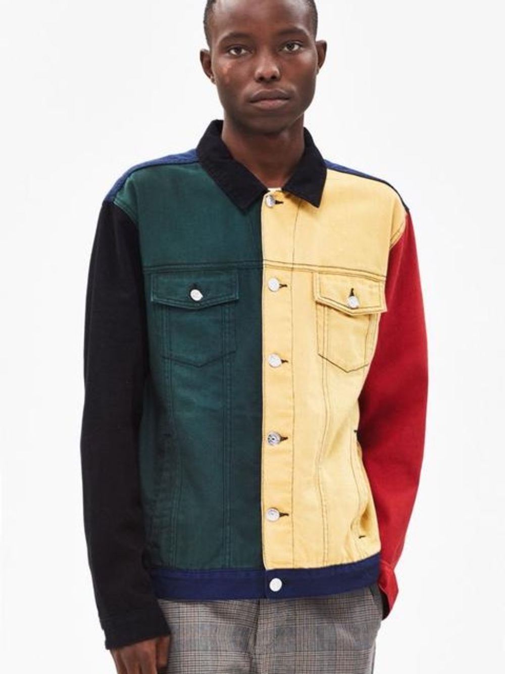 Pacsun Colorblock Denim Jacket — Green, Yellow, Red, Navy, and Black